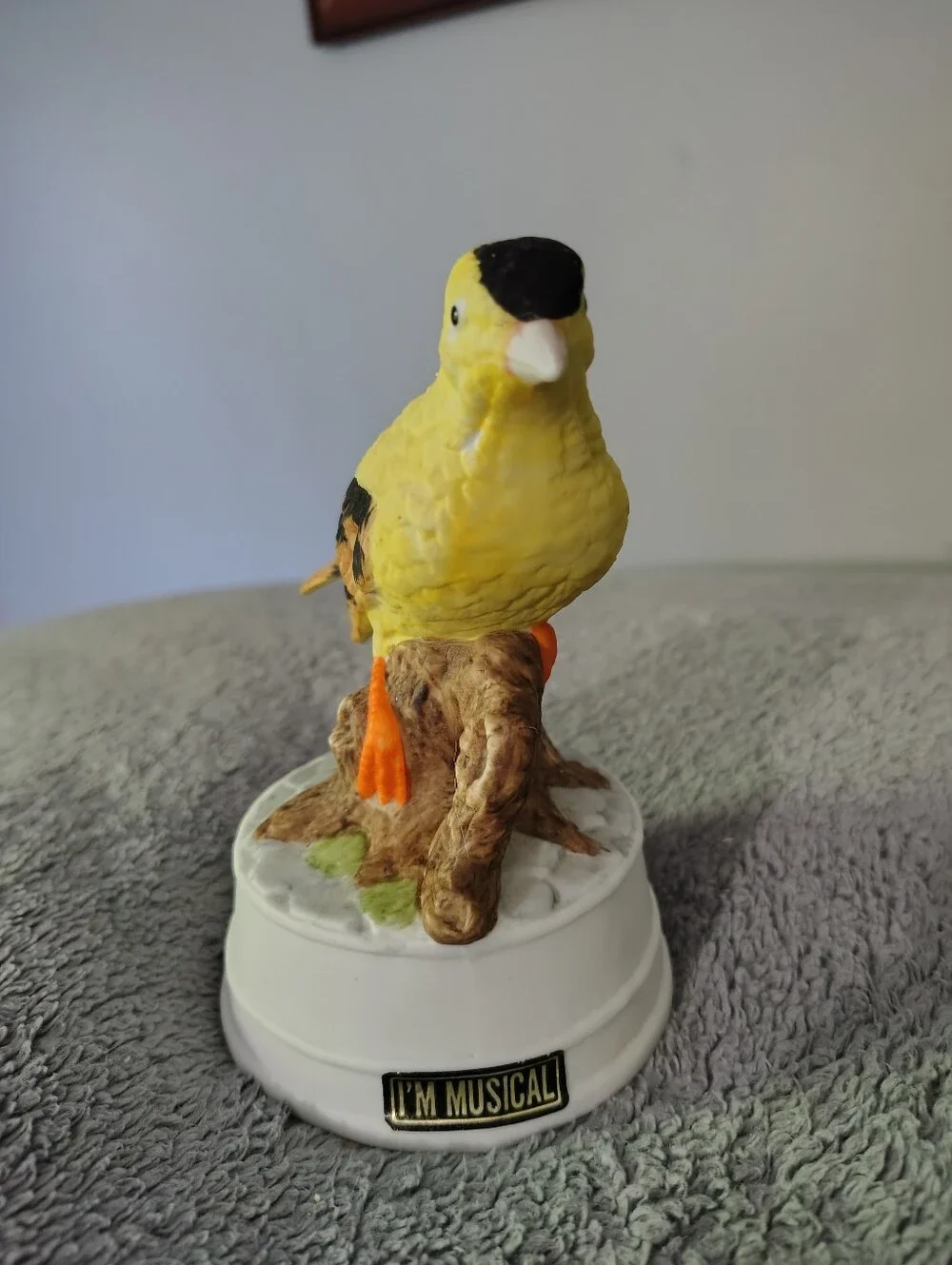 Yellow Songbird Musical Figurine with Black Head Accents - Unbranded